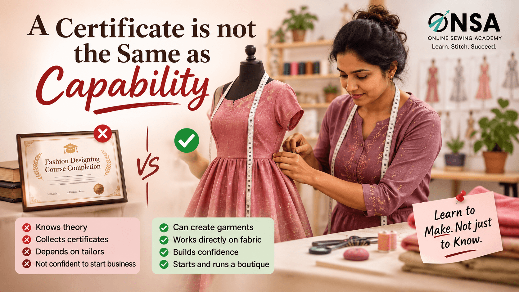 A certificate is not the same as capability — theory versus practical garment-making skills